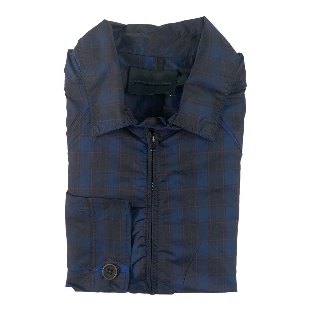 Diesel Black Gold Lightweight Polyester Blue Red Checked Bomber Size 46
